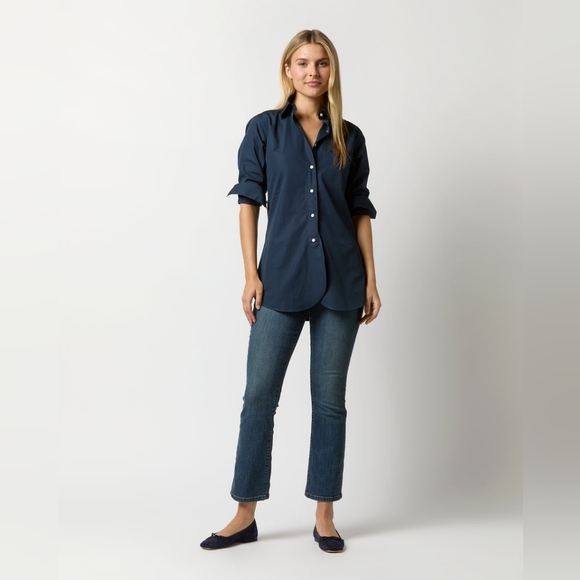 Ann Mashburn Button Up Boyfriend ShirtIn Navy Poplin Size Small Women's - Picture 3 of 16